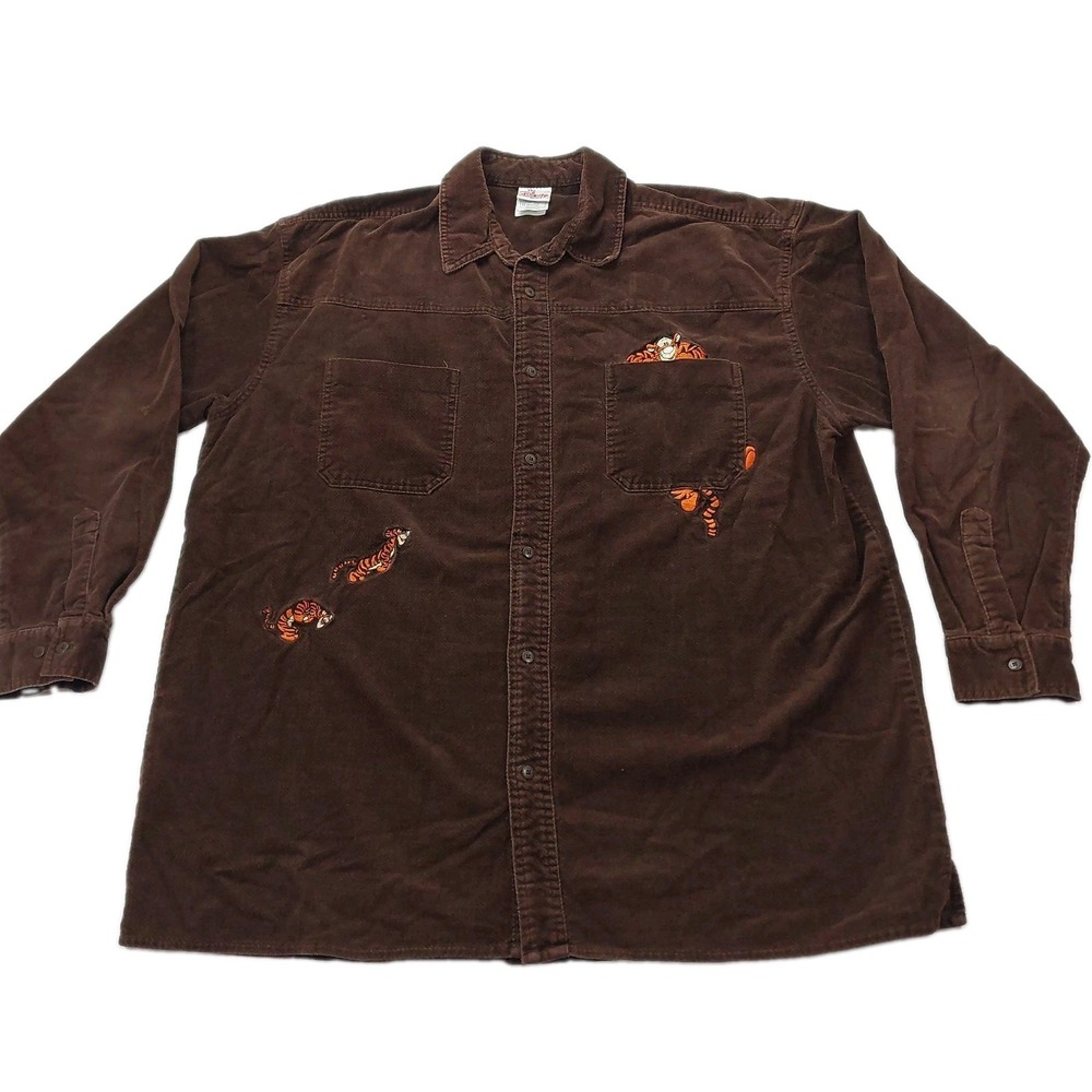 Disney Store Corduroy Shirt Shacket Mens XL Brown Tigger Embroidered Vintage